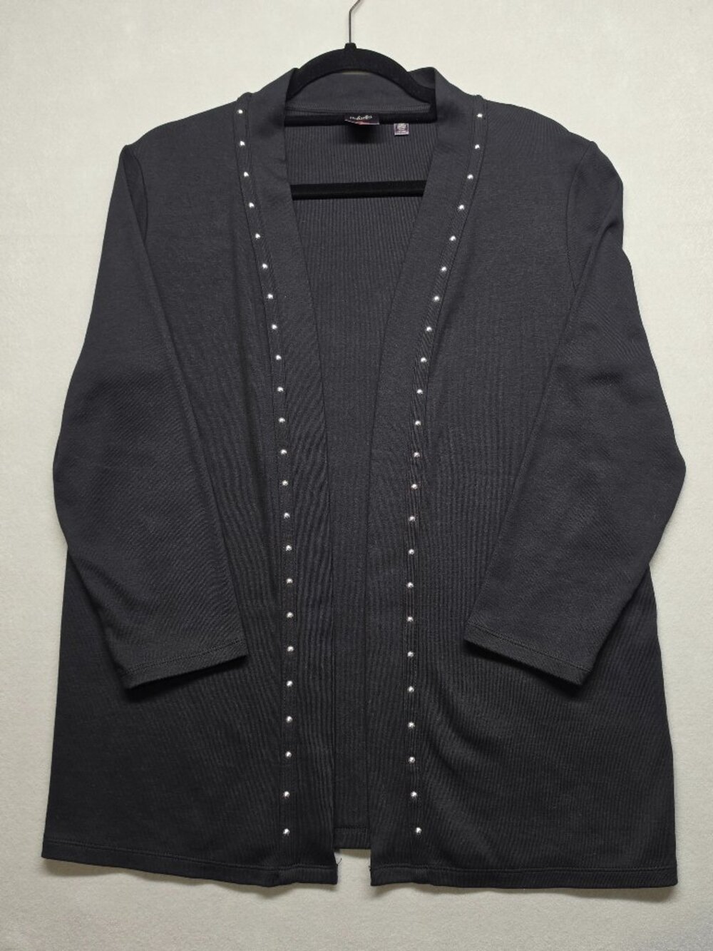 Rafaella Black Studded Open Front Knit Cardigan Sweater Women's Size L